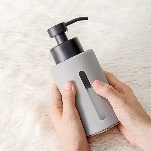 Enra Glass Dish Soap Dispenser with Window,12oz Light Gray Soap Dispenser with Stainless Steel Hand Lotion Pump,Refillable Bathroom Soap Dispenser for Bathroom Kitchen - color: Light Gray