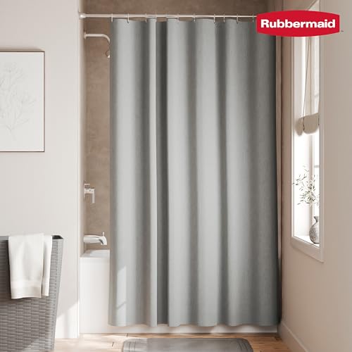 Rubbermaid Grey Shower Curtain Liner: Waterproof Fabric Shower Liner for Bathroom, with 2 Magnets and Rustproof Grommets, 70x72, Standard Size, Gray - color: Grey