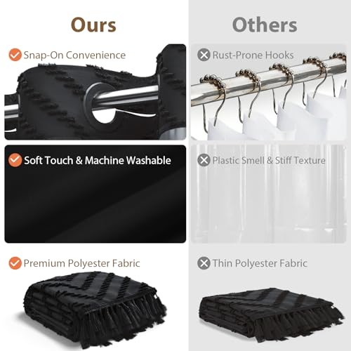 Black Hook Free Chevron Shower Curtain & Fabric Liner,72x87 | Less Time to install, 3 in 1 Fabric Shower Curtain and Liner Set with Magnets, Extra Long, Shower Curtains for Bathroom - color: A Black, size: 72"W x 87"L (Pack of 1)