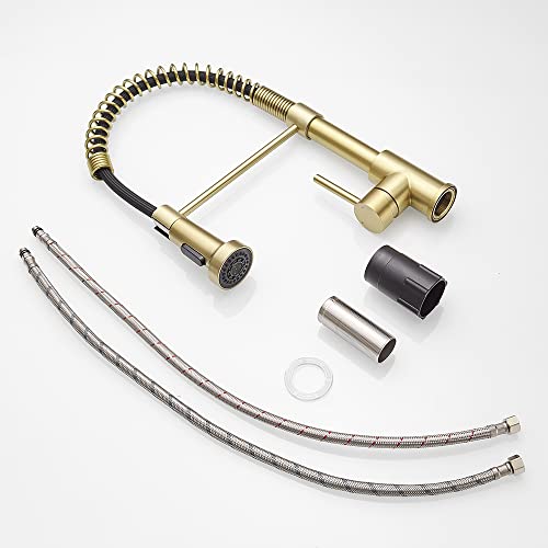 Kitchen Faucet Pull Down Sprayer, Stainless Steel, Brushed Gold | Stainless Steel NSF Certified,1 Handle Faucet,Farmhouse Camper Laundry Utility Rv Wet Bar Sinks,Deck Plate 1,3 Hole - color: C - Brushed Gold