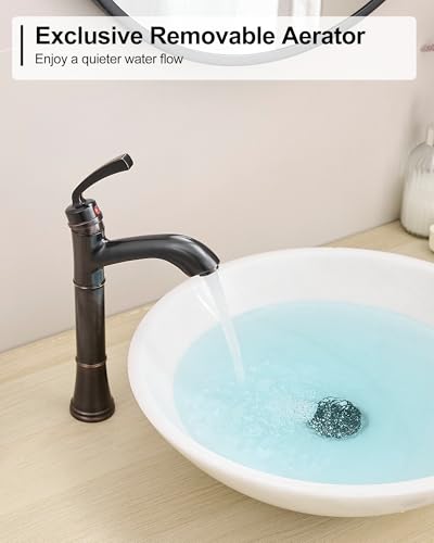 Brass Tall Bathroom Faucet 1 Hole, Oil Rubbed Bronze Bathroom Vessel Sink Faucet Single Handle with Pop-Up Drain & Pre-Installed Hoses, 5 Mins Install - color: Oil Rubbed Bronze