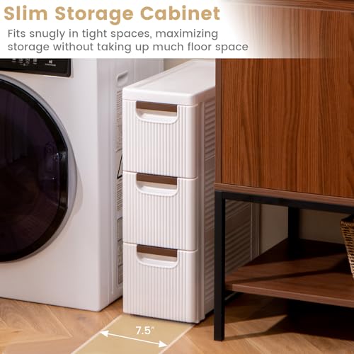 3-Drawer Narrow Storage Cabinet, Slim Rolling Cart (7.5"x16.5"x22.5") | Mobile Plastic Cart Container | Pull Handles & Built-in Wheels | For Living Room, Kitchen, Bathroom, Office - size: 7.5"x16.5"x22.5" (3 Drawer)