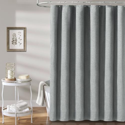 BTTN 84x72 Wide Linen Textured Waterproof Cloth Shower Curtain, Grey/Gray | Wide Size, 230GSM Polyester, Heavy Duty Fabric, Weighted Hem, 14 Plastic Hooks, Modern Luxury Hotel Style, Machine Washable - color: Grey, size: 84"W x 72"L (Pack of 1)