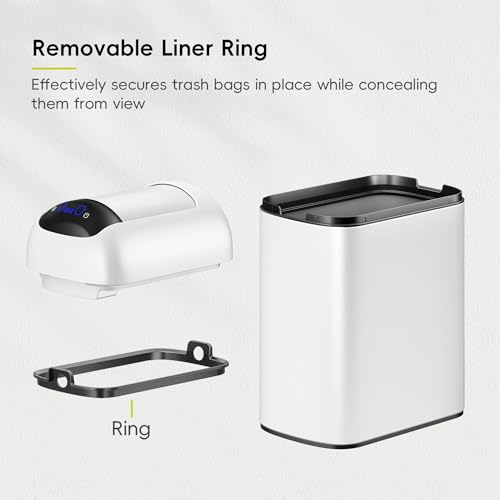 EKO Astro Slim Sensor Trash Can, 10L / 2.6 Gallon Touchless Garbage Bin with Soft-Close Retractable Wing Lid, Motion Sensor Stainless Steel Garbage Can for Bathroom, Kitchen, Office, Waterproof, White - size: Astro 10L-Matte White