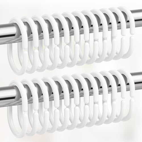 White Shower Curtain Hooks Rings, 24 Pcs Plastic Shower Curtain Rings, Plastic Shower Curtain Hooks for Bathroom Shower Rod, White Shower Hooks Rings Loops for Shower Curtain - color: White