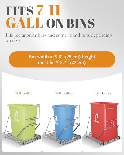 Pull Out Trash Can Under Cabinet, Under Sink Slider for 7-11 Gal Bins | Heavy Duty Sliding Garbage Can Organizer with Smooth Slides, Requires 12.5"W x 17.5"H Opening, Sliver(Trash Can Not Included) - color: Silver