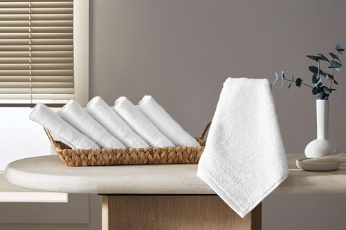 Ozdilek 6-Piece Washcloth Set 13x13 Towels 100% Turkish Cotton, Soft, Absorbent, Gentle on Sensitive Skin, Multi-Purpose Use, Washable, Reusable, Ideal for Baby Care & Spa 6 Towels (White) - color: White
