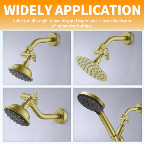 All Metal Shower Head Elbow Adapter, Adjustable Shower Head Extension Adapter Shower Arm Extension Connector for Showerhead, Wall Mounted - Brushed Gold - color: Brushed Gold