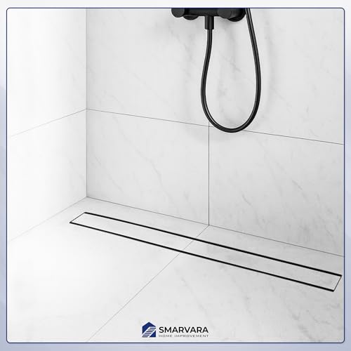 Linear Shower Drain 24 inch Matte Black with 2-in-1 Flat & Tile Insert Cover - 304 Stainless Steel Shower Floor Drain - Linear Drain with Reversible Cover & Hair Catcher - Includes Cleaning Tools - color: Matte Black