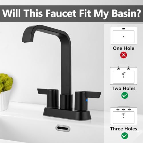 Matte Black Waterfall Bathroom Faucet 4 Inch Centerset,2-Handle | Stainless Steel 3-Hole Deck-Mount Design Includes Supply Lines and Pop-Up Drain for a Complete Vanity Installation - color: Matte Black