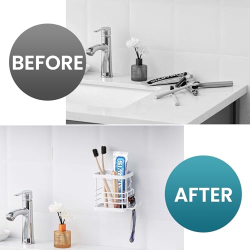 TAILI Patented Suction Cup Toothbrush Holder, Stainless Steel Anti-Puddling Toothbrush Shower Holder, No Drilling Removable Organizer for Bathroom Toothpaste, Razor, Kitchen and Office Items, White - color: White (1 Pack)