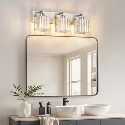 Modern Vanity Light 3-Lights Brushed Nickel Vanity Light Crystal Bathroom Wall Light Bathroom Light Fixtures - color: Nickel Straight, size: 3-light