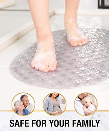 HITSLAM Bathtub Mat Non Slip, 35x16 Inch Bubble Oval Bath Tub Mat for Bathroom, Machine Washable Shower Mat with Suction Cups and Drain Holes, Grey - color: Grey, size: 35" x 16" (Oval)