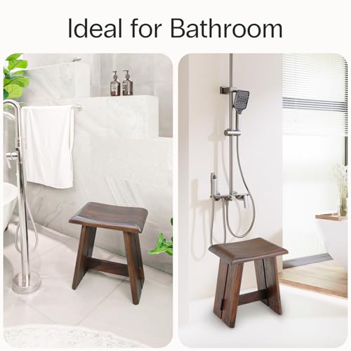 StrongTek Teak Shower Seat, 18-Inch Curved Wooden Stool, Fully Assembled | 350 lb Capacity, Compact Fit for Small Showers, Bathrooms and Spa Corners, Ready to Use Out of the Box, Dark Brown Finish