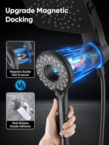 Cobbe® Dual Shower Head with Magnetic Handheld, Matte Black | Rain Shower Combo, 2-in-1 Fixed & Detachable, Multiple Spray Modes, Built-in Magnet Dock, 6ft Hose - color: Black