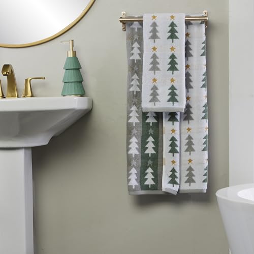 SKL Home Christmas/Winter Multi Trees Bath Towel, 100% Cotton, Multi | 500 GSM. Soft & absorbent. Reversible jacquard pattern. Great for holiday gifting. - color: Multi Trees, style: Bath Towel