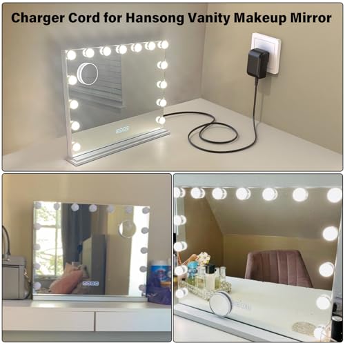 12V 2A Vanity Makeup Mirror Charger Compatible with Hansong Make-up Mirror | Power Cord AC Adapter Fit for Hansong DC117-15 DC11715 Bedroom Light Up Vanity Mirror Charging Plug Cable 12VDC 2000mA DC12V