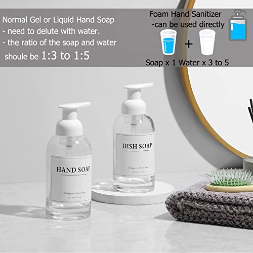 2 Pack Foaming Soap Dispenser, 12.7 Oz Thick Glass Pump, Clear White | Refillable Foam Soap Bottles for Hand Soap and Body Wash, Ideal for Bathroom Countertop, Kitchen Sink and More - color: White