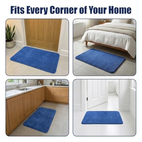 Muddy Mat® CloudStep Bathroom Rugs 2 Piece Set, Non Slip Bath Mats for Bathroom, Absorbent Memory Foam Chenille, Machine Washable Quick Dry Toilet Rug Set, Navy Blue 20"x30" + 20"x20" U-Shaped - color: Navy Blue