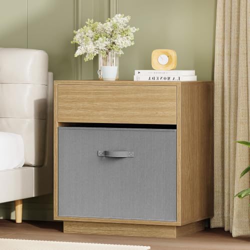 Night Stand with Drawer, Nightstand with Metal Slide, Nightstands Bedside Table with Removable Fabric Drawer, Night Stands for Small Space, Bedroom, Natural - color: Unbzx033r-zf
