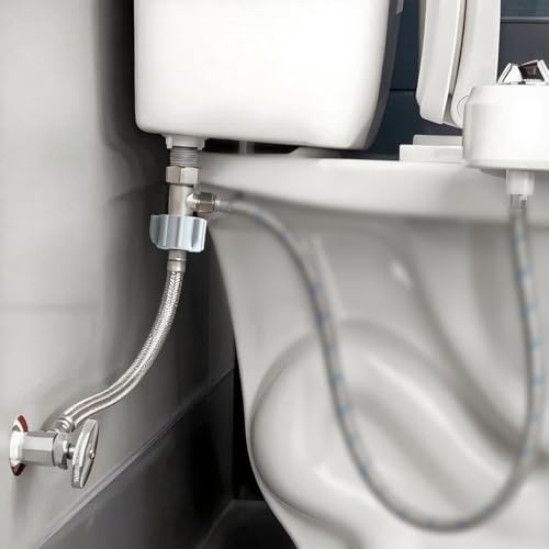 Blulu Bidet T Adapter, Brass 3 Way Valve with 12 Inch Toilet Connector | Fits 7/8" x 7/8" x 3/8" Bidet Connections, Solid Brass Valve, Stainless Steel Hose, Leak Resistant Seal for Toilet Bathroom