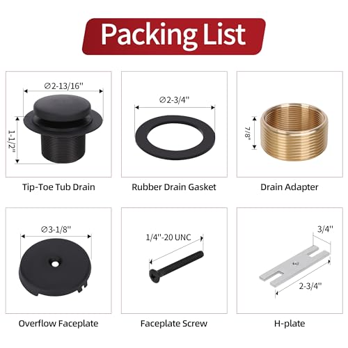PRIMSOPH Tip-Toe Tub Drain Trim Kit with One Hole Overflow Faceplate Conversion Kit Assembly Universal Fine Coarse Thread Replacement Matte Black - color: Matte Black, style: One Hole