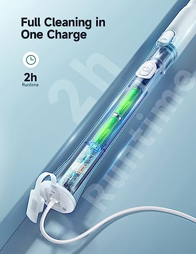 Electric Spin Scrubber HS1, Cordless Shower Scrubber for Cleaning with 4 Replaceable Brush Heads Adjustable Extension Handle, IPX7 Waterproof Cleaning Brush for Bathroom Floor White