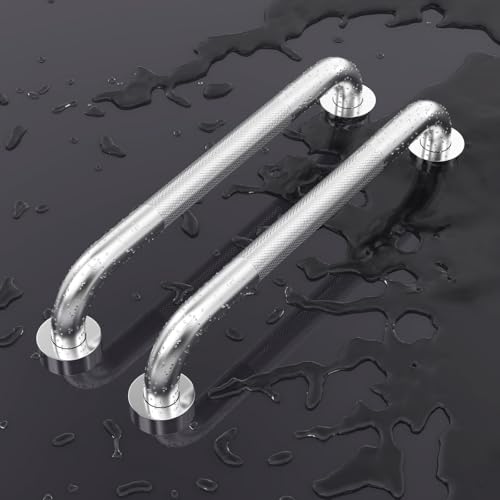 FANHAO 2 Pack Shower Grab Bar, 16 Inch Stainless Steel Bathroom Grab Bar with Anti-Slip Knurled Grip, Heavy Duty Shower Handle Bath Handle, Safety Bars for Elderly or Handicapped (Brushed) - color: Brushed