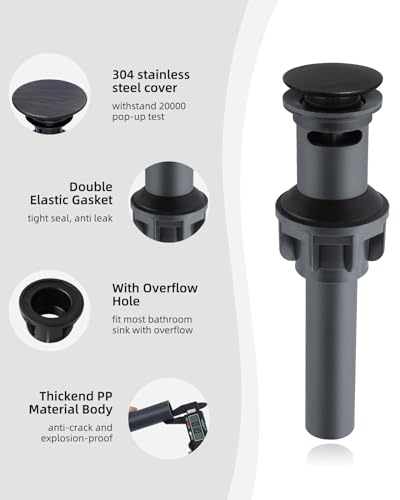Universal Bathroom Sink Drain Stopper with Overflow, Pop Up, Oil Rubbed | Bathroom Sink Stopper for Vessel Sink, Push and Seal Vessel Sink Drainer Stopper, Anti-Clogging Strainer - color: Oil Rubbed Bronze