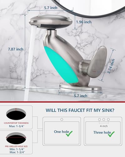 Pull Out LED Bathroom Faucet, 4 Modes Single Handle Waterfall Bathroom Sink Faucet, 3 Colors Light Changing Stainless Steel Bath Faucets, 360° Rotating LED Faucets 1 Hole, 1 Pack, Brushed Nickel - color: Brushed Nickel