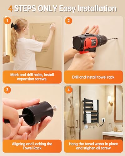 Wall Mounted Heated Towel Rack, 6-Bar Towel Warmer for Bathroom | PTC Fast Heating Up to 170°F in 6 Minutes, Adjustable Temperature 110–170°F, 2–12H Timer, Space Aluminum, Matte Black - color: Black, size: PTC 6-Bars