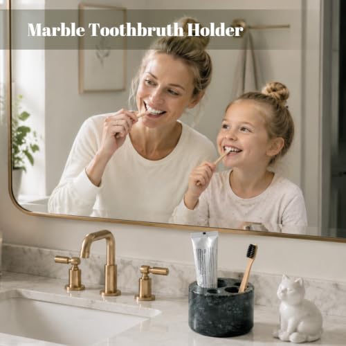 Karibiber Marble Toothbrush Holders, 4 Slots Toothbrush Holders for Bathrooms Countertop, Small Cute Green Kids Toothbrush Organizer, Drainage Toothbrush and Toothpaste Holder Stand Unique Cat Paw