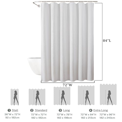 Aiyufeng Fabric White Long Shower Curtain for Bathroom, 3D Textured Pattern Shower Curtain Hotel Spa Quality, Boho Bathroom Curtain Modern Style Soft Cloth Luxury, Machine Washable,72x84 Inches - color: White, size: 72"W x 84"L (Pack of 1)