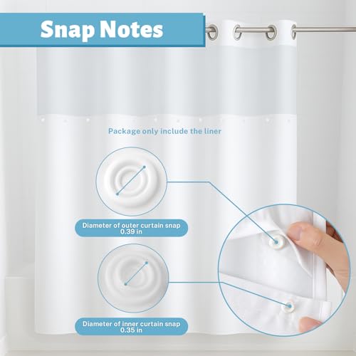 1 Pack Fabric Snap in Shower Curtain Liner Replacement, 70W x 54H | Removable & Water-Repellent,Machine Washable, with Magnets-Detachable Liner (Fit 71(W) x 74(H) with Window Shower Curtain)