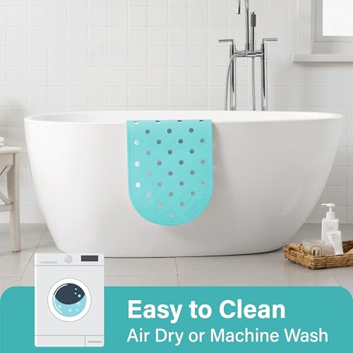 Rubber Bathtub Mat Shower Mat Non-Slip, 31x14 Inch, Bath Tub Floor Mat with Suction Cups and Drainage Holes, Turquoise - color: Turquoise, size: 31" x 14" (Oval)