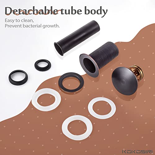 KOKOSIRI Pop Up Sink Drain with Strainer Basket, Oil Rubbed Bronze Bathroom Sink Drain with Detachable Hair Catcher Anti Clogging for Vanity Vessel Sink Without Overflow, C1002ORB - color: Oil Rubbed Bronze