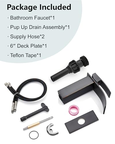 Midanya Waterfall Bathroom Faucet 1 Hole,Oil Rubbed Bronze | with 24” Hoses,Pop Up Drain,6” Deck Plate,for 1 or 3 Hole Vanity,Lavatory,RV,Single Handle Bathroom Sink Faucet,NSF Certified - color: Bronze