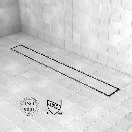 48 Inch Offset Linear Shower Drain, Brushed 304 Stainless Steel | Offset Side Outlet,Easy to install,Tile-In Grate,Hair Catcher,Leveling Feet,Complete Install Kit, Removable Grate Cover - color: Stainless Steel, size: 48 inch