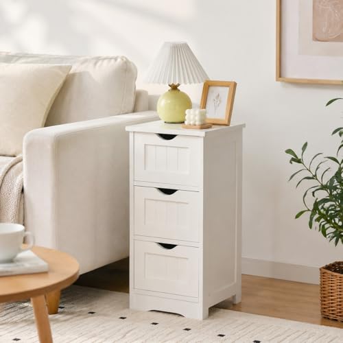 Floor Cabinet with 3 Drawers, Freestanding Side Storage Organizer, Wooden Storage Cabinet for Bathroom Home Office Living Room(White)