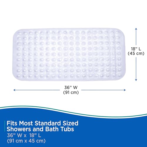 Kenney KN67260 Extra Long Vinyl Bubble Bath Mat, Shower Mat, Tub Mat with Suction Cups and Drain Holes for Use Inside the Bathroom Shower, 36" L x 18" W, Clear - color: Clear, size: 36" x 18" (Rectangular)