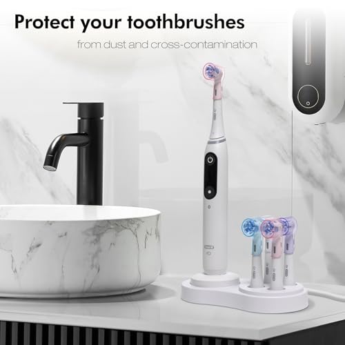 Toothbrush Head Covers & Toothbrush Holder for Oral B & iO Series, Multicolor and White - color: White & Transparent, Pink, Blue and Purple