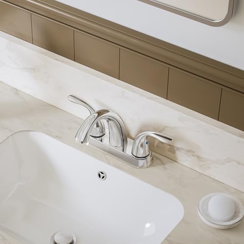Chrome 4 Inch 2 Handle Centerset 2 or 3 Holes Bathroom Faucet, Vanity Sink Faucet with Copper Pop Up Drain and Water Supply Lines, BF008-5-C - color: Chrome, style: 1 Pack