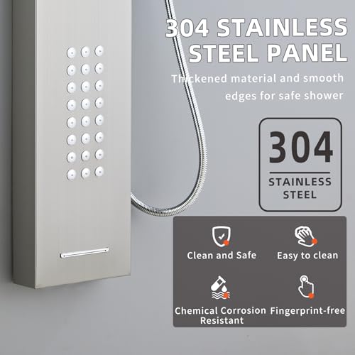 Shower Panel Tower System,Rain Shower Head Rainfall Waterfall | Handheld High Pressure Rain Massage System(Brushed Silver) - color: brushed silver, style: Upgrade and lengthen