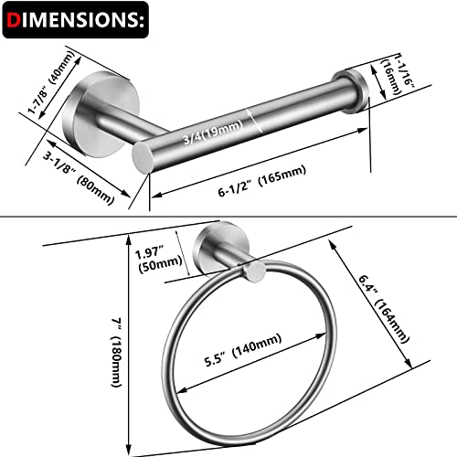 Brushed Nickel Toilet Paper Holder and Hand Towel Ring Set 2 Pieces Bathroom Hardware Accessories Set SUS 304 Stainless Steel Heavy Duty Wall Mounted Bathroom Holder… - color: Brushed Nickel