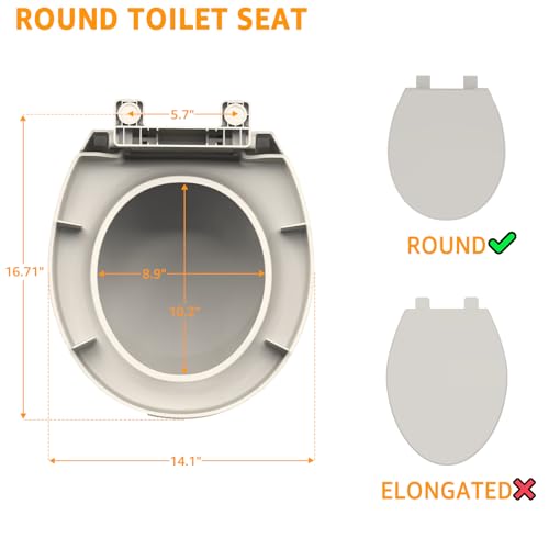 Round Toilet Seat Soft Close 16.5", Standard Universal Toilet Lid Round with PP Material Safe, Easy to Clean and Install, Ergonomic design, Never Loosens,2 Years Support, Almond Plastic - color: Almond, size: Round 16.5inch & Classic
