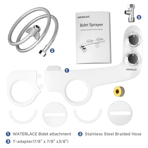 WATERLACE Ultra-Slim Bidet Attachment for Toilet - Dual Nozzle, Rear & Feminine Wash, Self-Cleaning, Adjustable Cold Water Pressure, Non-Electric Bidet Toilet Seat for Bathroom, Easy Install (Chrome) - color: White