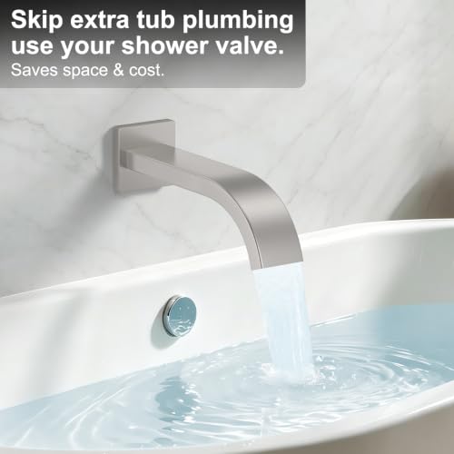 Brushed Nickel Rainfall Shower System – Complete Spa Faucet Set with Handheld Sprayer & Mixer Valve – Tub Spout Bathroom Fixture Trim Kit - color: Brushed Nickel, size: 6''+12''+Bathtub Faucet