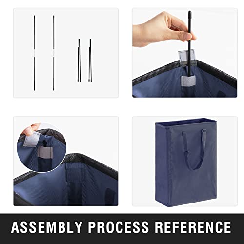 45L Slim Laundry Hamper with Adjustable Long Handles & Mesh Top, Navy | Small Laundry Baskets with Mesh Top, Narrow Dirty Clothes Hamper for Bedroom, Closet, and Bathroom - color: Navy, size: 45L