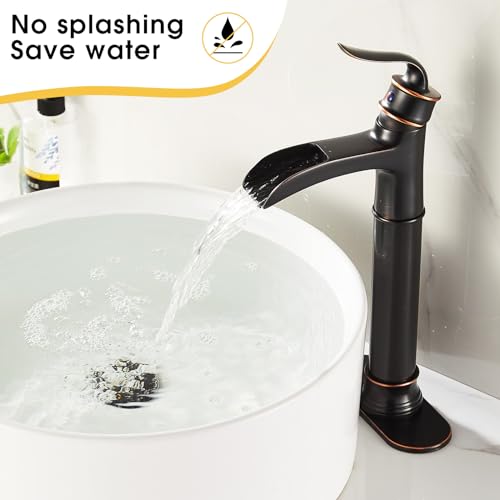 Tall Vessel Waterfall Faucet Bathroom Faucet Single Handle One Hole Oil Rubbed Bronze Finish Large Spout Lavatory Faucets Oil Rubbed Bronze - color: Tall - Oil Rubbed Bronze - Single