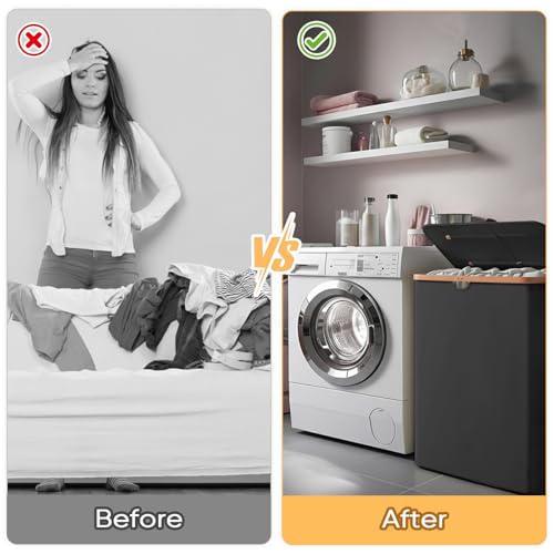 BALEINE Laundry Hamper with Lid, Tall Laundry Baskets with Bamboo Pull Handles, Large Laundry Bin with Internal Support (36 Gal/140L, Black) - color: Black, size: 140 liters
